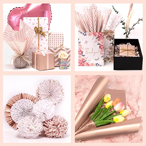 Image of Larcenciel 50 Pieces Rose Gold Tissue Paper 20x28inch, Metallic Gift Tissue Paper for Gift Bags, Gift Wrapping & Packaging for Birthday Party Favor Decor DIY Fringes Shredded Fill Confetti