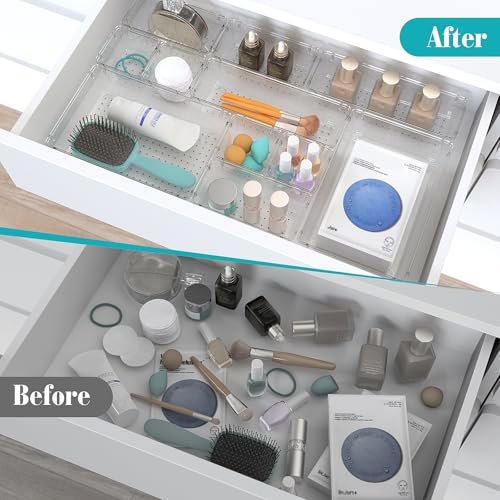 28 PCS Clear Plastic Drawer Organizers Set, 4 Size Desk Drawer Organizer Trays for Makeup, Jewelry, Kitchen Utensils, Gadgets and Office Accessories - Image 5