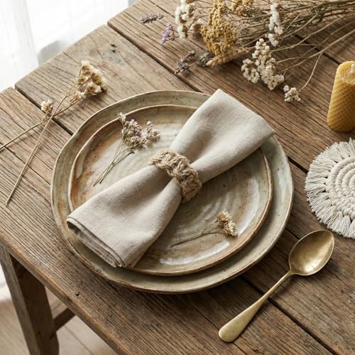Burlap Napkin Rings Set of 6, Boho Linen Napkin Ring Holders Handmade Woven Rustic Farmhouse Napkin Ring for Christmas Wedding Table Decor