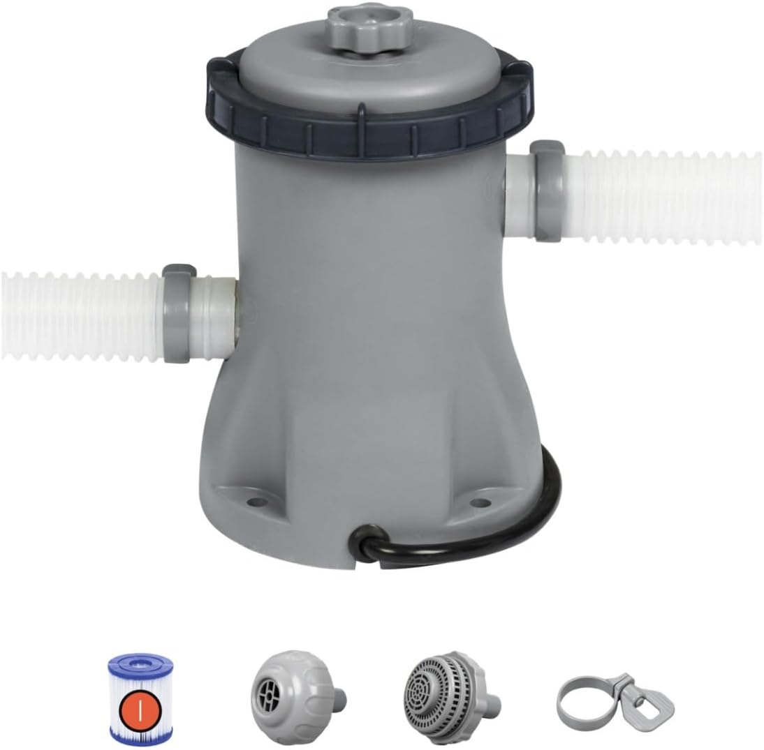 330gal Flowclear Filter Pump, Above Ground Pool Cleaner for 1,100L–8,300L Pools, Includes Replaceable Cartridge, 280gal/h System Flow Rate, Grey