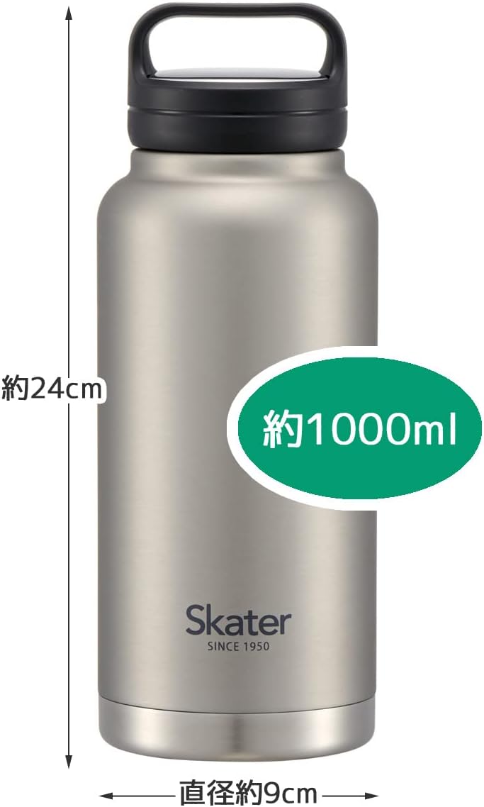 Skater STSC10 Water Bottle, Direct Drinking, Mug Bottle, Silver, Diameter 3.6 x Height 9.4 inches (91 x 241 mm), 33.8 fl oz (1,000 ml), Hot and Cold Retention, Stainless Steel, Screw Handle Included