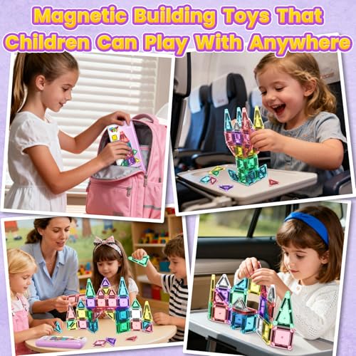 Image of 40PCS Magnetic Tiles Mini Travel Essentials Toddler Toys with Case Set, Preschool Montessori Education Magnetic Building Blocks Games Sensory Toys for 3 4 5 Year Old Boys Girls Birthday Gifts