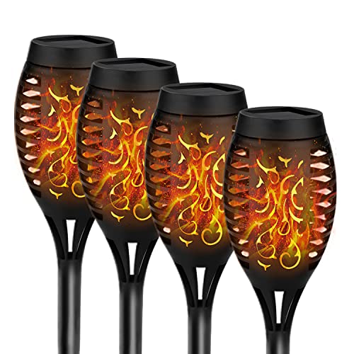 Lampelc Solar Torch Light Outdoor, Led Tiki Torches with Flickering Flame, Waterproof Landscape Garden Pathway Decoration Lighting with Auto On/Off Dusk to Dawn (Mini Size)