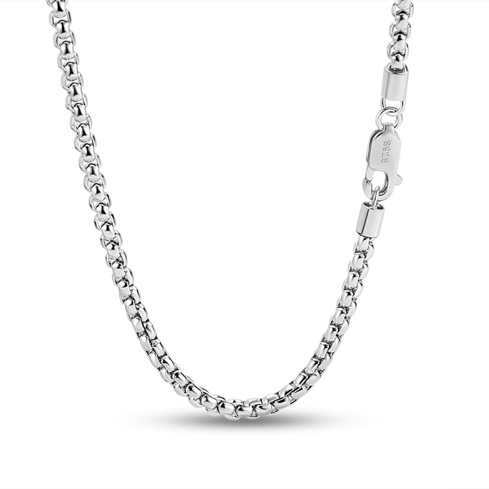 Dankadi - Collar fino de 3 mm en plata 925, cadena Rolo Fine 16" 17" 18" 19" 20" 22" 24" 26" 28" 30" para colgante de eslabones de caja redonda cuadrada, diseño italiano joyas para hombre mujer
