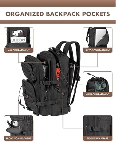 TRAILKICKER 35L Tactical Laptop Backpack Military Molle Army Assault Pack 3 Day Bug Out Bag Hiking Treeking Camouflage Hunting Backpack for Men w/United Kingdom Flag Patch - Image 3