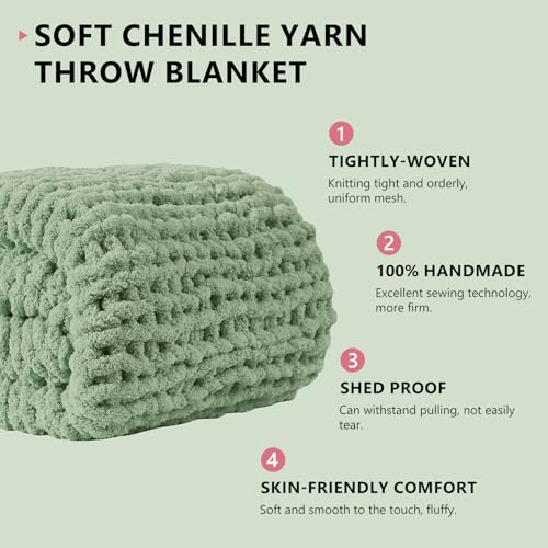 Image of L'AGRATY Chunky Knit Throw Blanket for Couch, 80 x 90 Inches, Sage Green