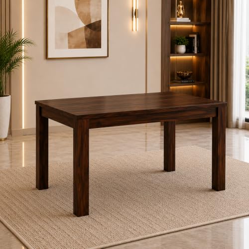 Image of Sheesham Wood 4 Seater Dining Table Set for Living Room Walnut Finish Solid Wood Dining Table Set with 4 Chairs Furniture for Home