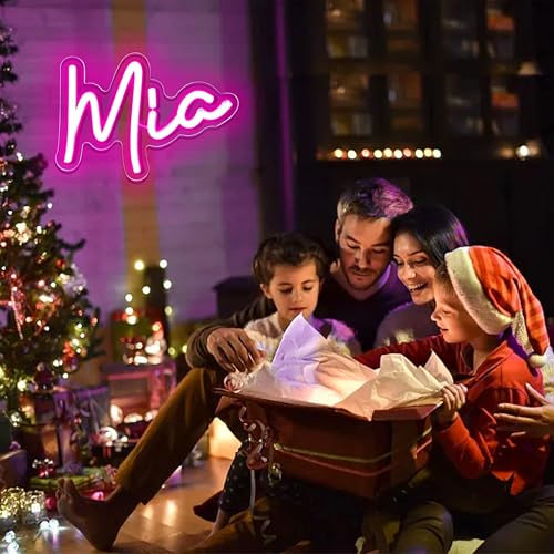 Image of Mia Name Neon Sign for Wall Decor,LED Mia Name Neon Light for Kids Bedroom,Birthday Party Decoration,Neon Sign Mia for Wall Decor,Mia Birthday Decor for Girl,Size 8.7 * 6.3 inch(JTLD014-8)