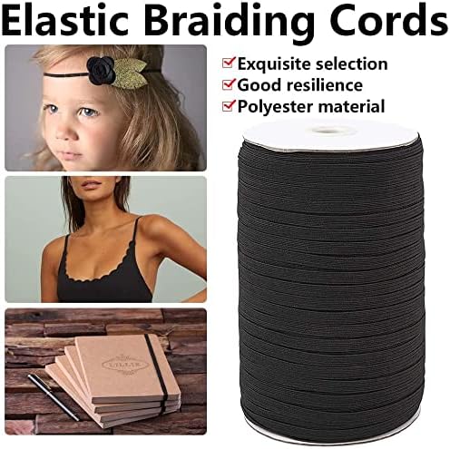 AMERTEER Elastic Beading Cord Spool 1/4 Inch | 200 Yard Black Round Stretch Elastic String for DIY Necklace Bracelet Jewelry Making | Sewing Crafts, Mask Ear Loops, Drawstring & Shock Cord Replacement