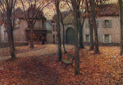 Image sur toile pour décoration murale haut de gamme Henri Eugène Le Sidaner village en automne