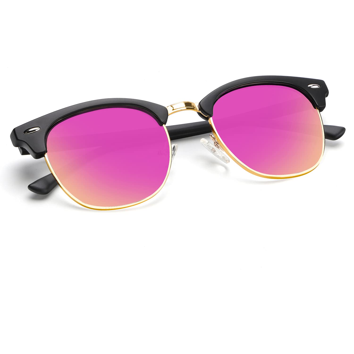 KALIYADI Polarized Sunglasses for Men and Women Semi-Rimless Frame Driving Sun glasses UV Blocking C09-matte Black | Pink | Golden Rim Multicoloured