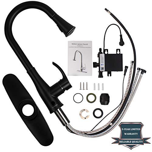 Motion Sensor Automatic Touchless Kitchen Faucet Black,Soosi Single Handletouchless Faucet Kitchen One/Three Hole 2-Function Kitchen Faucets With Pull Down Sprayer Spot Free Stainless Steel Deck Plate #TOP7