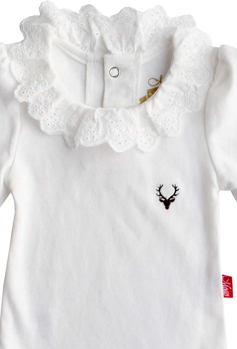 Mogo Baby Mädchen Body Mit Spitzenärmel - Weiß | Größe 50/56 | Baumwolljersey