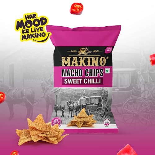 Image of Makino Corn Chips Nachos Sweet Chilly Flavor (Pack of 3 x 150g) | Healthy Snacks with 40% Less Fat | Crunchy & Fresh Corn Nachos | Gluten-Free, No MSG, Zero Trans Fat