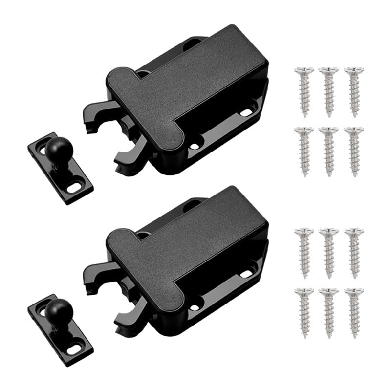 2 PIÈCES Loquet à Pousser pour Ouverture de Porte, Serrure à Toucher pour Armoire et Tiroir - Loquet à Pousser pour Meuble à Ressort en ABS