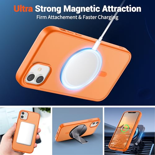 Image of SUPFINE Magnetic for iPhone 12 Case /iPhone 12 Pro Case with Screen Protector (Compatible with MagSafe)(Military Grade Drop Protection) Translucent Matte Shockproof Phone Cover,Starry Orange