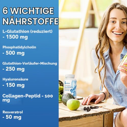 Liposomales Glutathion reduziert 2000mg pro Portion | Glutathion Ergänzung mit Hyaluronsäure + Kollagenpeptid + Resveratrol… – Ansicht 3