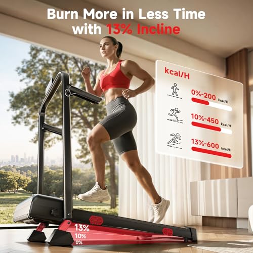 Image of RHYTHM FUN 13% Incline Walking Pad Treadmill, 6.2MPH Foldable Walking Pad with Handle Bar, Under Desk Treadmills for Home Office, 300 LBS Capacity