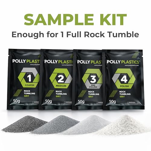 Image of Polly Plastics Rock Tumbler Grit and Polish | 4-Steps Supplies for Tumbling and Polishing Stones and Gems | Professionals Adults and Kids | New Sachet Size for Enhanced Tumbling at Unbeatable Value