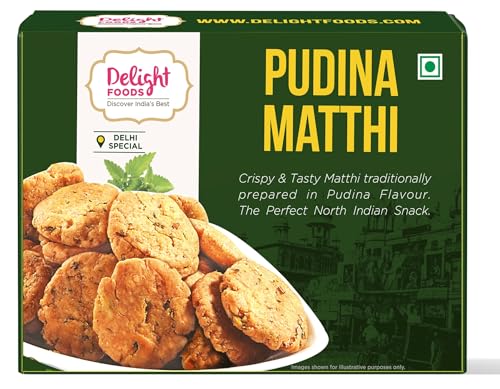 Image of Delight Foods Pudina Mathri 300g | Ready to Eat Tea Time Namkeen| Healthy | Crispy Pudina Flavour Mathrii | North Indian Snacks