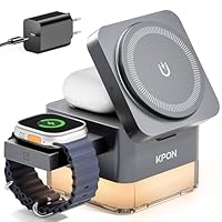 KPON Ladestation Apple Watch und Iphone für Magsafe, 3-in-1 Cube Induktive Ladestation mit Magsafe Ladegerät, Kompatibel mit iPhone 17 16 15 14 13 12 Air/Pro Max,für Apple Watch 11/10/9,Airpods (Grau)