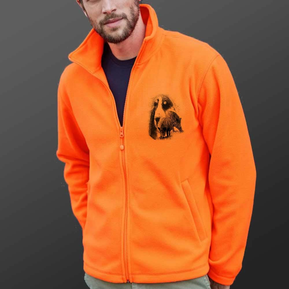 Polaire Chasse Orange personnalisé avec Un Sanglier, Chien Grand Gascon Saintongeois - Habit de Chasse Taille L