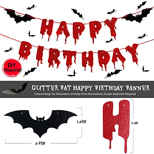 Red Glittery Happy Birthday Halloween Banner Black Foil Curtains Backdrop 3D Bat Sticker And Latex Balloons Confetti Balloon For Birthday Party Decorations Scary Party Supplies #TOP2