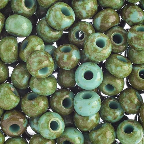 Preciosa Czech Seed Beads 32/0 (8mm) Opaque Travertine on Turquoise - 250g Bulk Bag Beads for Jewelry Making and Crafts
