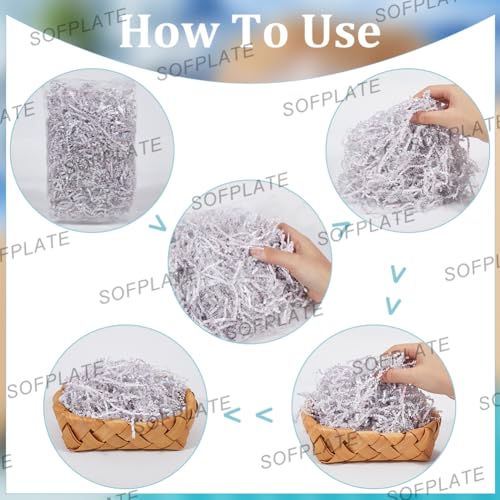 SOFPLATE 2 Set 7 oz Papierschnipsel Füller Versandkarton Papierfüller Transparent ab Falten Crinkle Cut Korb Geschenkverpackungsfüllung Für DIY Hochzeiten Weihnachten Geburtstage Muttertage Verpackung