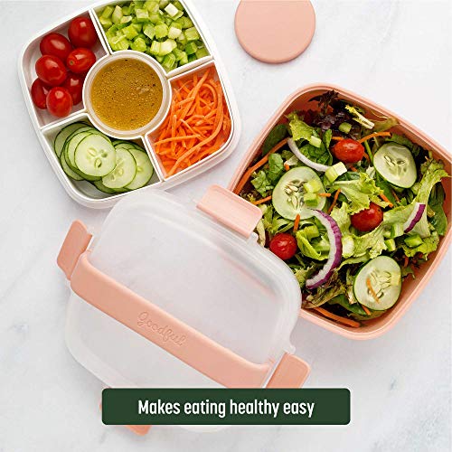 Goodful Stackable Lunch Box Container, Bento Style Food Storage With Removeable Compartments For Sandwich, Snacks, Toppings & Dressing, Leak-Proof And Made Without Bpa, 56-Ounce, Blush #TOP5