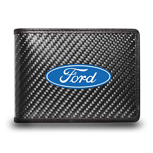 for - Ford Logo Black Real Carbon Fiber Leather RFID Blocking Bi-fold Wallet