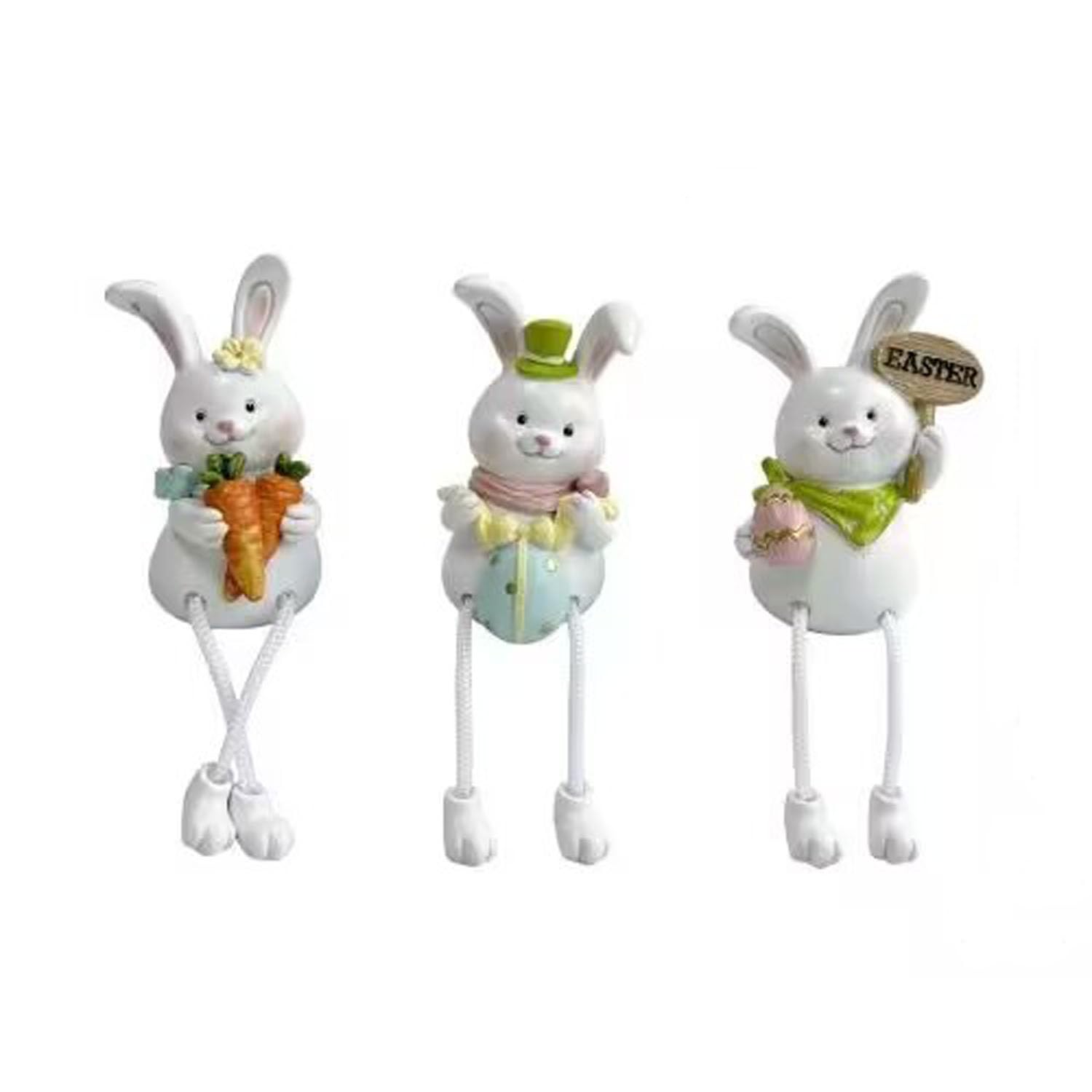 Bunny Shelf Sitters with Dangling Legs Rabbit Resin Figurines Indoor Tabletop Decorations for Easter Home Decor 3Pcs