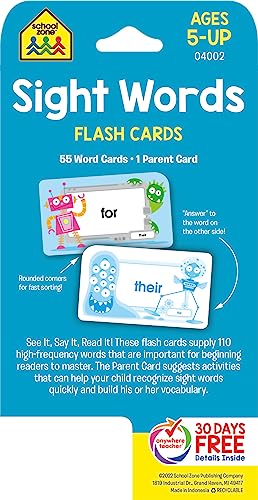 School Zone - Sight Words Flash Cards - Ages 5 And Up, Kindergarten To 1St Grade, Phonics, Beginning Reading, Sight Reading, Early-Reading Words, And More #TOP1