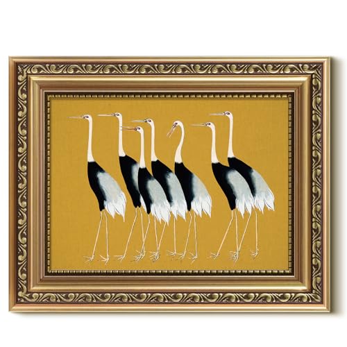 VIYYIEA Gold Framed Wall Art, Seven Cranes Canvas Print Home Decor Vintage Art Painting Picture Bathroom Wall Decor, Animals Artwork for Living Room Bedroom Kitchen Office - 10L x 8W Deal
