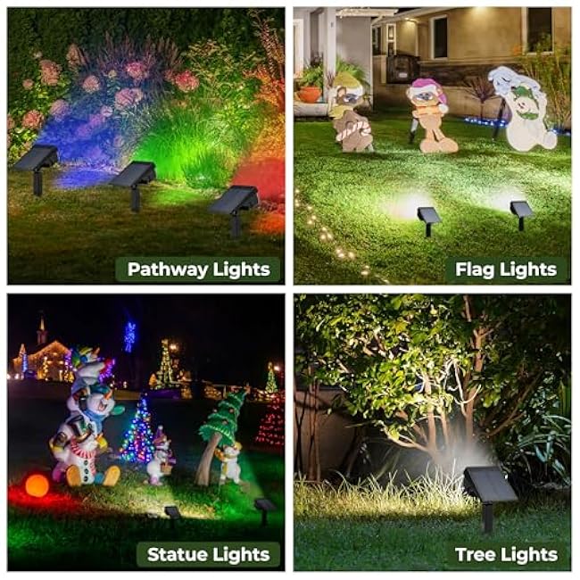Kingsyard Solar Lights Outdoor Waterproof IP68, 47 LEDs 3 Lighting Modes USB & Solar Powered Garden Yard Pathway Spot Lights for Outside Landscape, Auto On/Off, 4 Pack(Cool White)