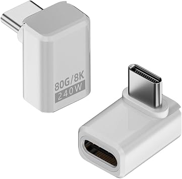 Right Angle USB C Adapter 240W 80Gbps, 90 Degree Type C Male to Female Extension Connector Support 8K@60Hz OTG Compatible with Thunderbolt 5/4/3 for ipad, MacBook2pcs Solid AngleWhite