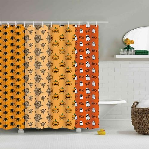 Rideau de douche imperméable décoration Halloween orange pour baignoire familiale - 2