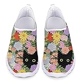 INSTANTARTS Women's Water Shoes Colorful Flower Black Cat Print Barefoot Aqua Swim Walking Shoes Sli