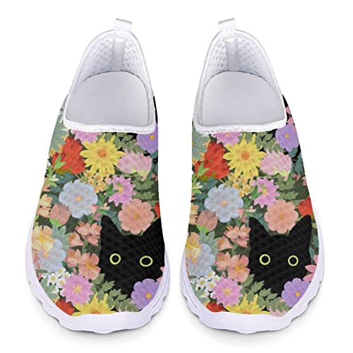Instantarts Women's Water Shoes Colorful Flower Black Cat Print Barefoot Aqua Swim Walking Shoes Slip-On Lightweight Sneakers Flats Summer Sandals #TOP14