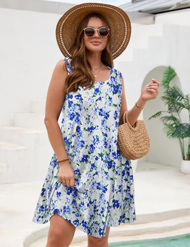 Image of JollieLovin Women Plus Size Curvy Summer Tank Sun Dresses Sleeveless Causal T-Shirt Dress Beach Swing Cover up(L-5X)