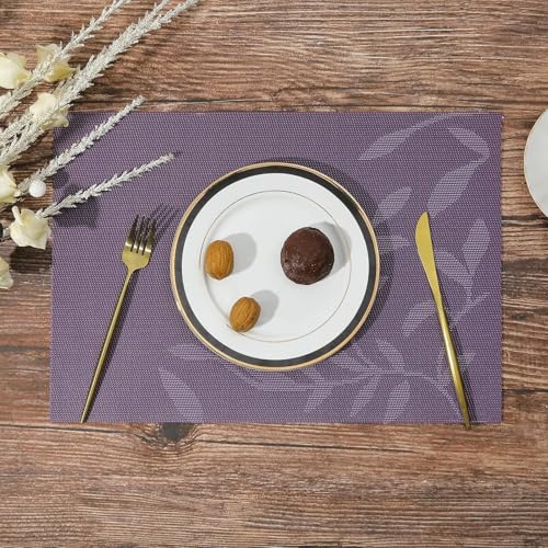 Image of GDNK Washable PVC Heat Resistant Colorful Place Mats for Kitchen Dining Table Mates Washable Heat-Resistant for Dining Table (4 Pack) (Purple)