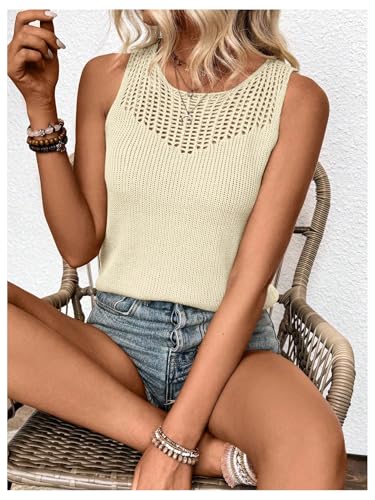 Image of MakeMeChic Women's Crochet Tank Tops Sleeveless Hollow Out Knitted Pullover Sweater Vest Pullover Tops Apricot Small