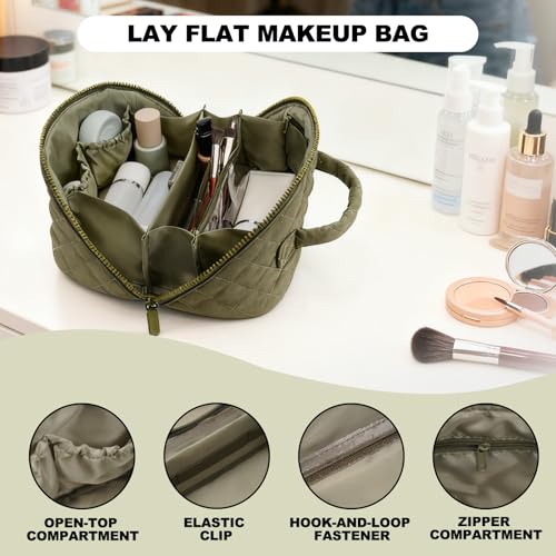 Makeup Bag,Quilted Puffer Cosmetic Bag for Women, 180° Lay-Flat Travel Make up Bag, Waterproof Large Capacity Toiletry Bag with Sturdy Zippers, Portable Makeup Organizer for Travel & Daily Use by SXS LACONIC - Image 3