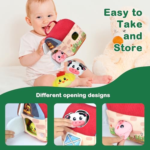CIOXSOIO Baby Spielzeug 6-12 Monate,Bauernhoftiere & Bauernhof Montessori Sensorisches Spielzeug,Kinder Lernspiele & Motorikspielzeug Weiches Sensorik-Spielset mit Kuscheltieren und Geräuschen