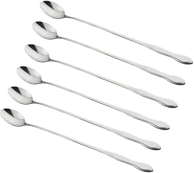 SellerWay Long Handle Spoon, 10-inch Stainless Steel Iced Teaspoon for Mixing, Cocktail Stirring, Coffee, Set of 6