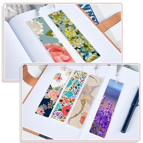Fleurs peintes bleu jaune lot de 6 marque-pages à pompons cadeau idéal