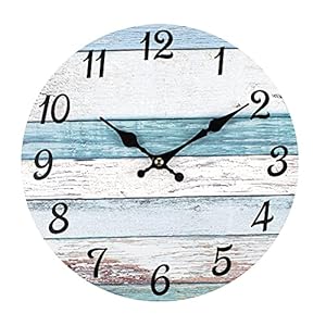 Wooden Wall Clock, 10 Inch Silent Non-Ticking Vintage Round Wall Clocks Battery Operated, Country Retro Rustic Style Decorative for Home Living Room Kitchen Bathroom Bedroom Office
