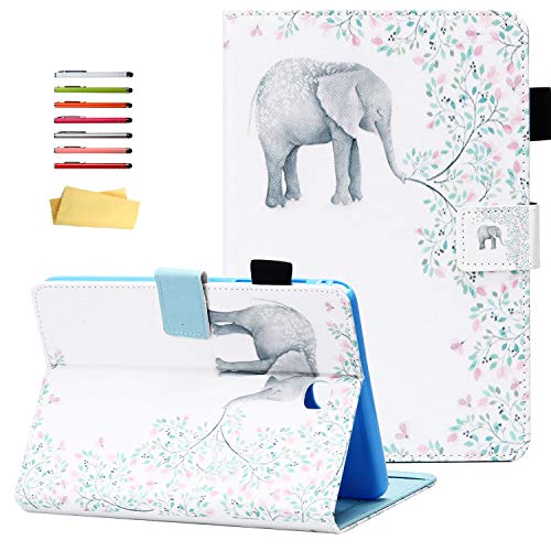 UUcovers for 8" Samsung Galaxy Tab A 8.0 2015 Case SM-T350/T355/P350/P355 with Pencil Holder Card Slots PU Leather Folio Stand Wallet Cover Magnetic Smart Shell [Auto Wake/Sleep],Elephant Tree Flower