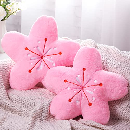 Image of Unittype 2 Pcs Cute Cherry Blossom Pillow Throw Plush Decor Flower Sakura Pillow Floor Room Aesthetic Decor Kawaii Seating Cushion for Bedroom Car Bed Sofa Couch(15.7 Inch,Pink)
