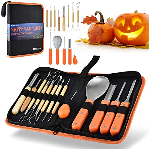 ERKOON Professional Halloween Pumpkin Carving Kit Stainless Steel Carving Tools Set with Carrying...